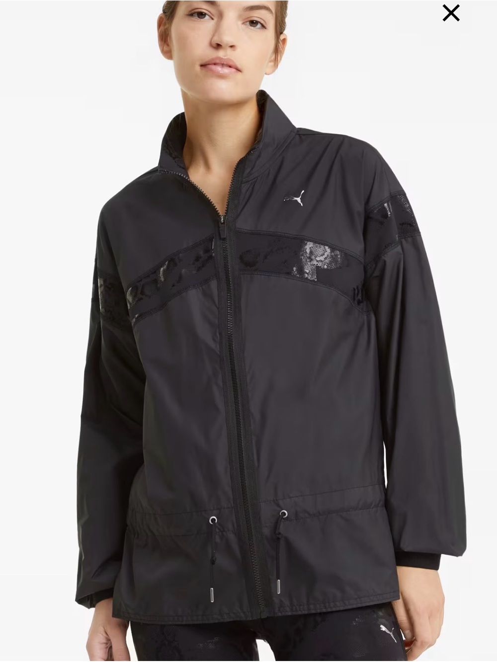 Puma Women's Black Zip-Front Bomber Jacket with Gloss Trim